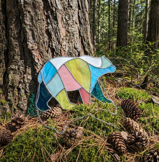 Boho Walking Bear Stained Glass Pattern PDF & PNG
