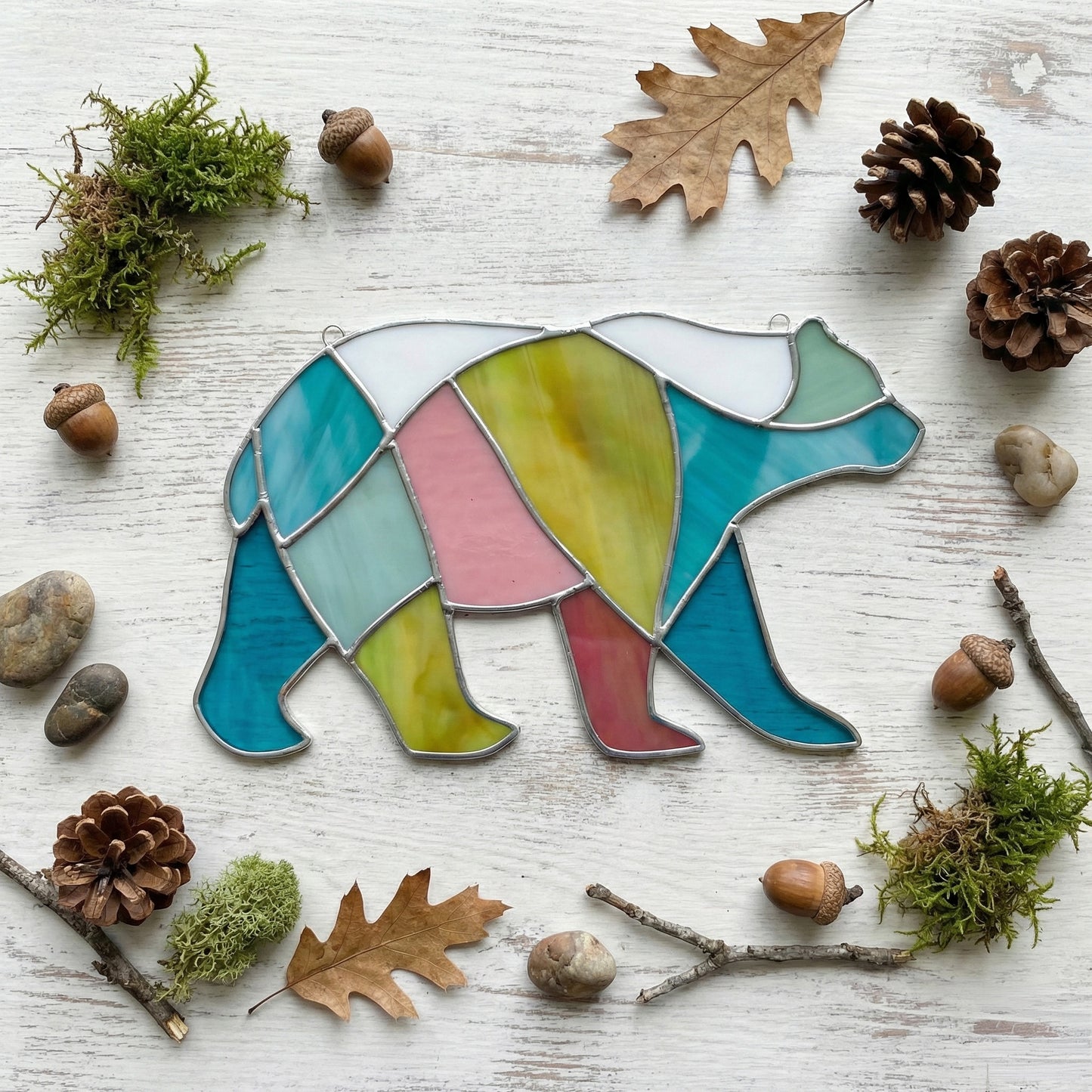 Boho Walking Bear Stained Glass Pattern PDF & PNG