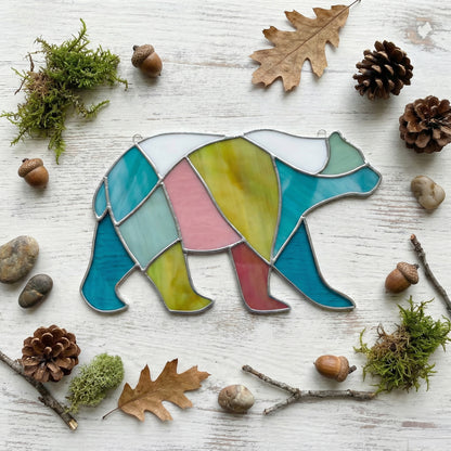 Boho Walking Bear Stained Glass Pattern PDF & PNG