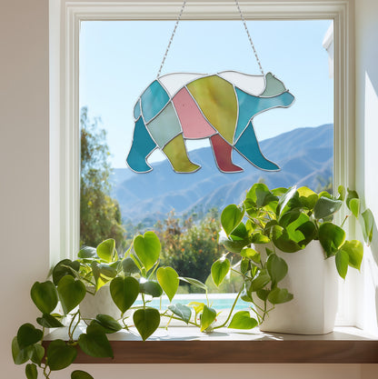 Boho Walking Bear Stained Glass Pattern PDF & PNG - Crafting Patterns & Molds from GlassyRock Arts