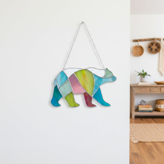 Boho Walking Bear Stained Glass Pattern PDF & PNG