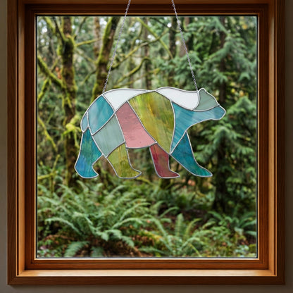 Boho Walking Bear Stained Glass Pattern PDF & PNG