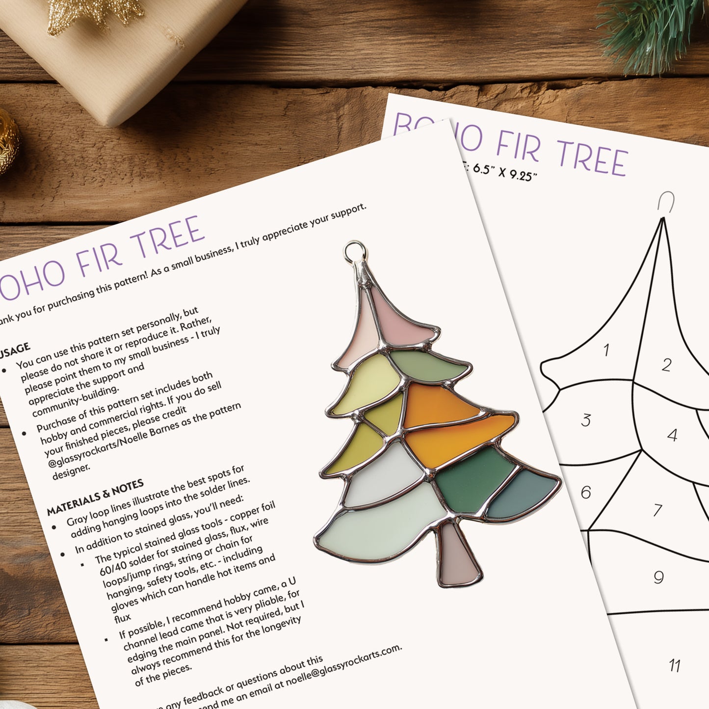 Boho Fir Tree Stained Glass Pattern - Crafting Patterns & Molds from GlassyRock Arts