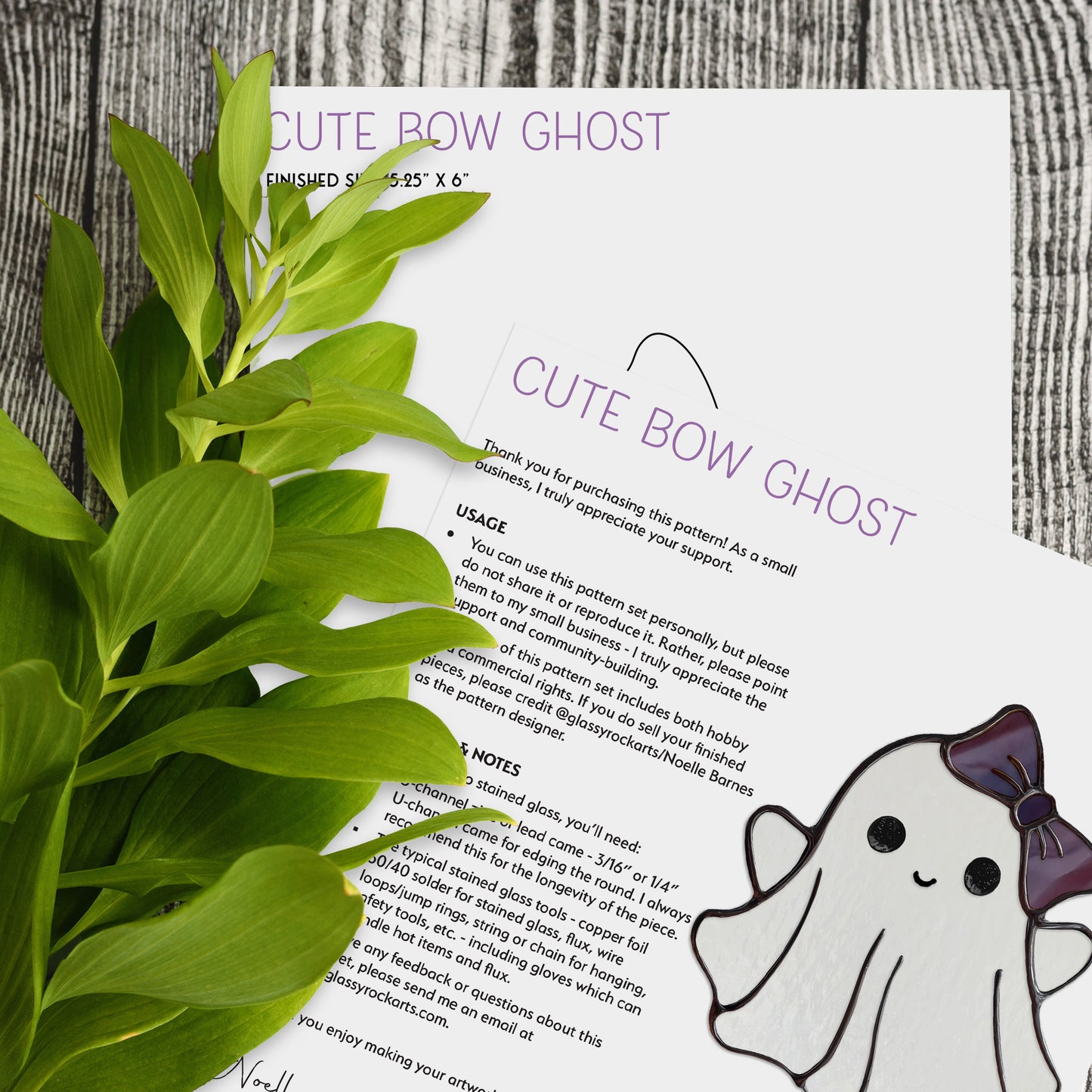 Sweet Bow Ghost Stained Glass Pattern and PNG