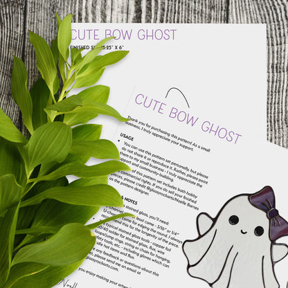 Sweet Bow Ghost Stained Glass Pattern and PNG