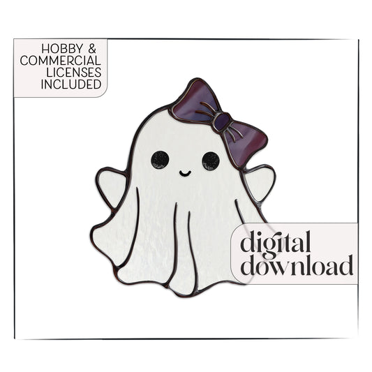Sweet Bow Ghost Stained Glass Pattern and PNG