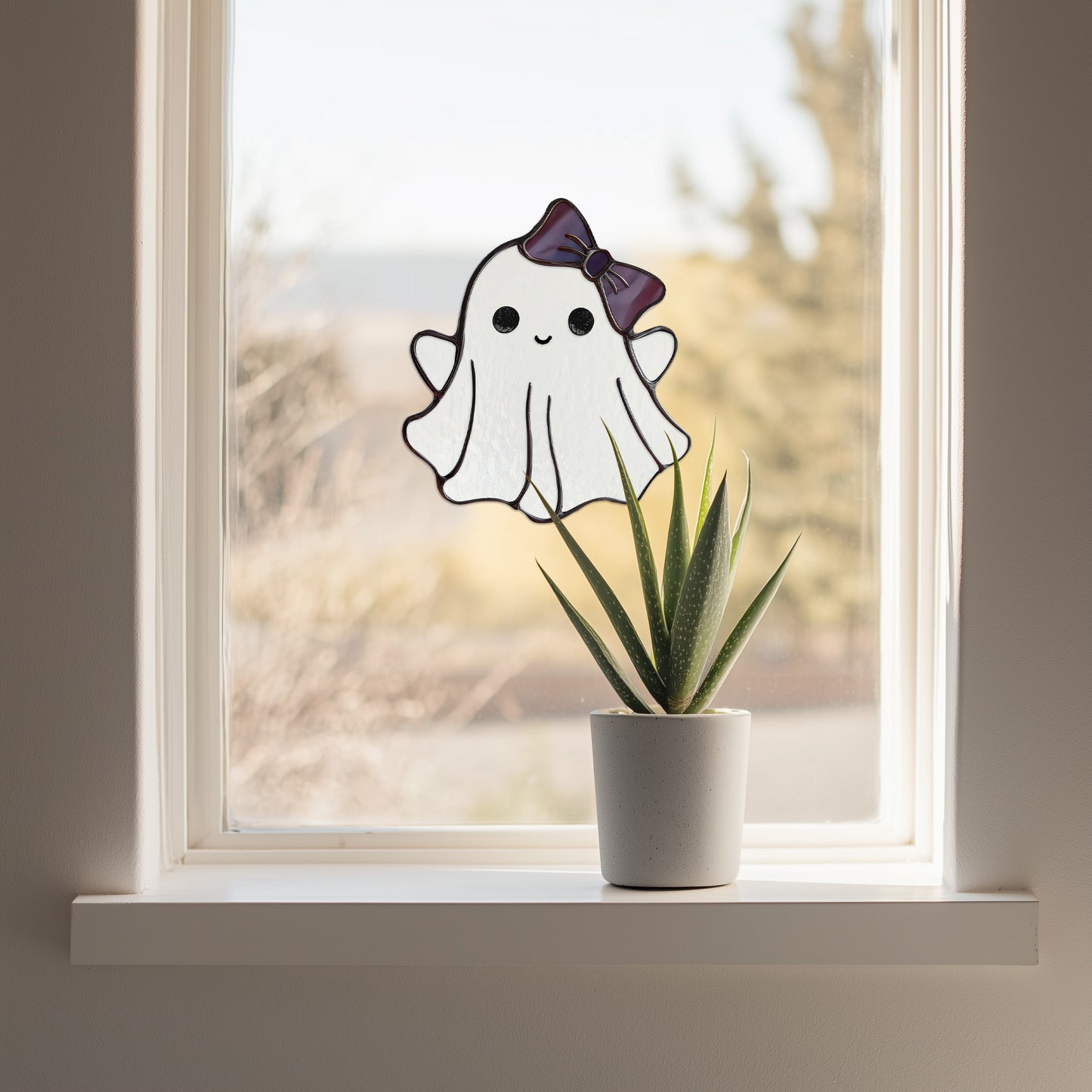 Sweet Bow Ghost Stained Glass Pattern and PNG