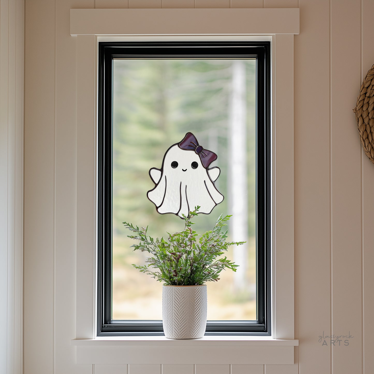 Sweet Bow Ghost Stained Glass Pattern and PNG