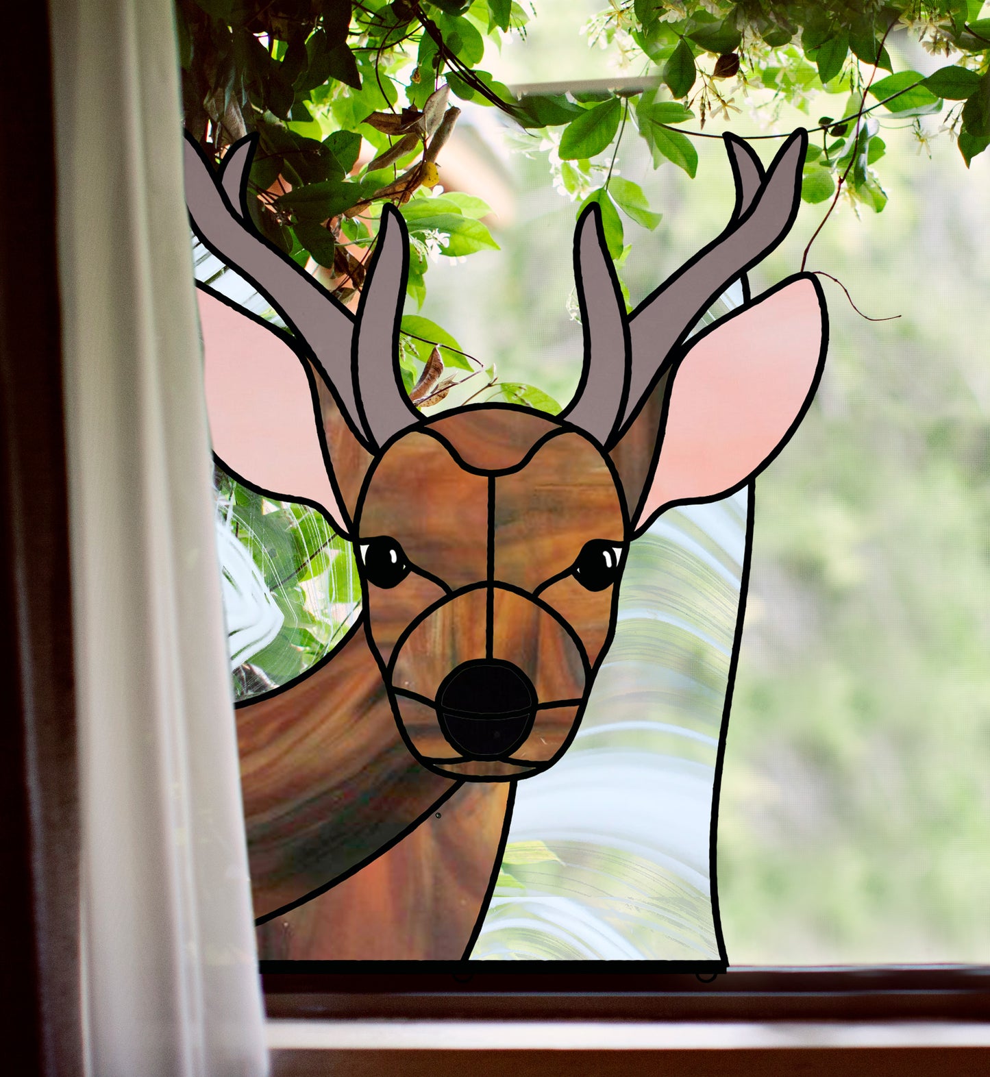 Young Buck Buddy with Antlers Stained Glass Pattern