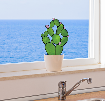 A picture of the Bunny Ears Cactus Succulent Plant Stem Stained Glass Pattern from GlassyRock Arts. 