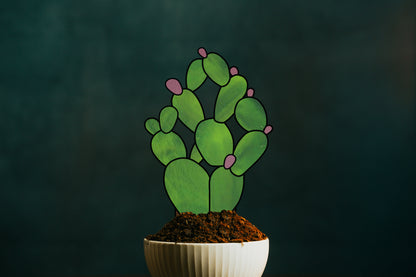 A picture of the Bunny Ears Cactus Succulent Plant Stem Stained Glass Pattern from GlassyRock Arts. 