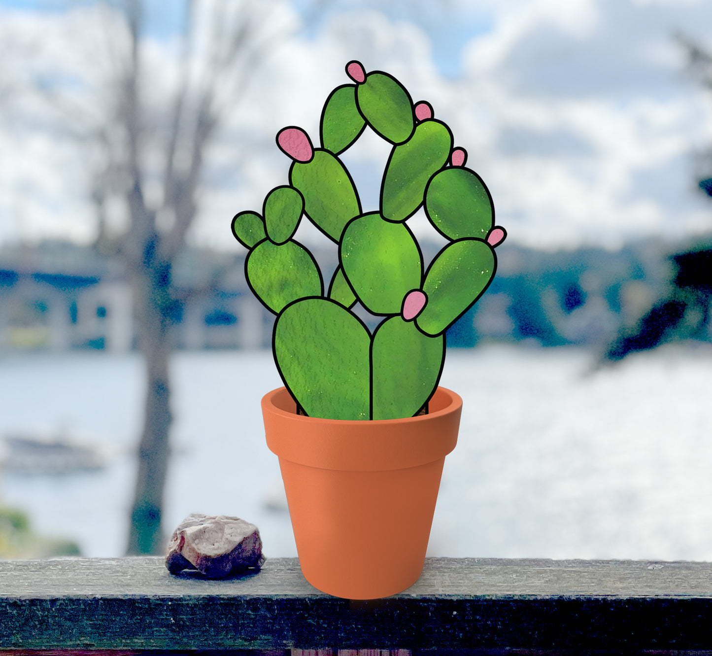 Bunny Ears Cactus Succulent Plant Stem Stained Glass Pattern