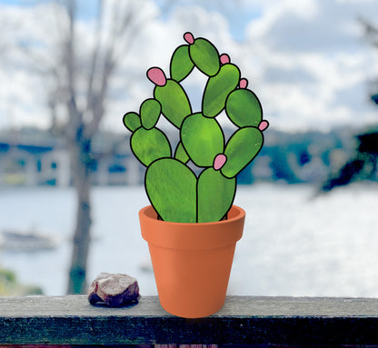 A picture of the Bunny Ears Cactus Succulent Plant Stem Stained Glass Pattern from GlassyRock Arts. 