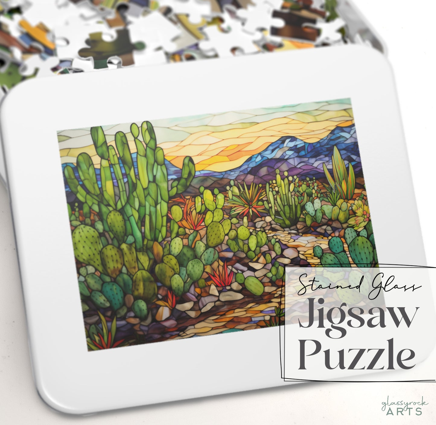 Stained Glass Succulents Jigsaw Puzzle