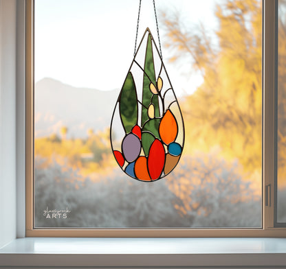 A picture of the Cactus Stained Glass Teardrop Pattern from GlassyRock Arts. 