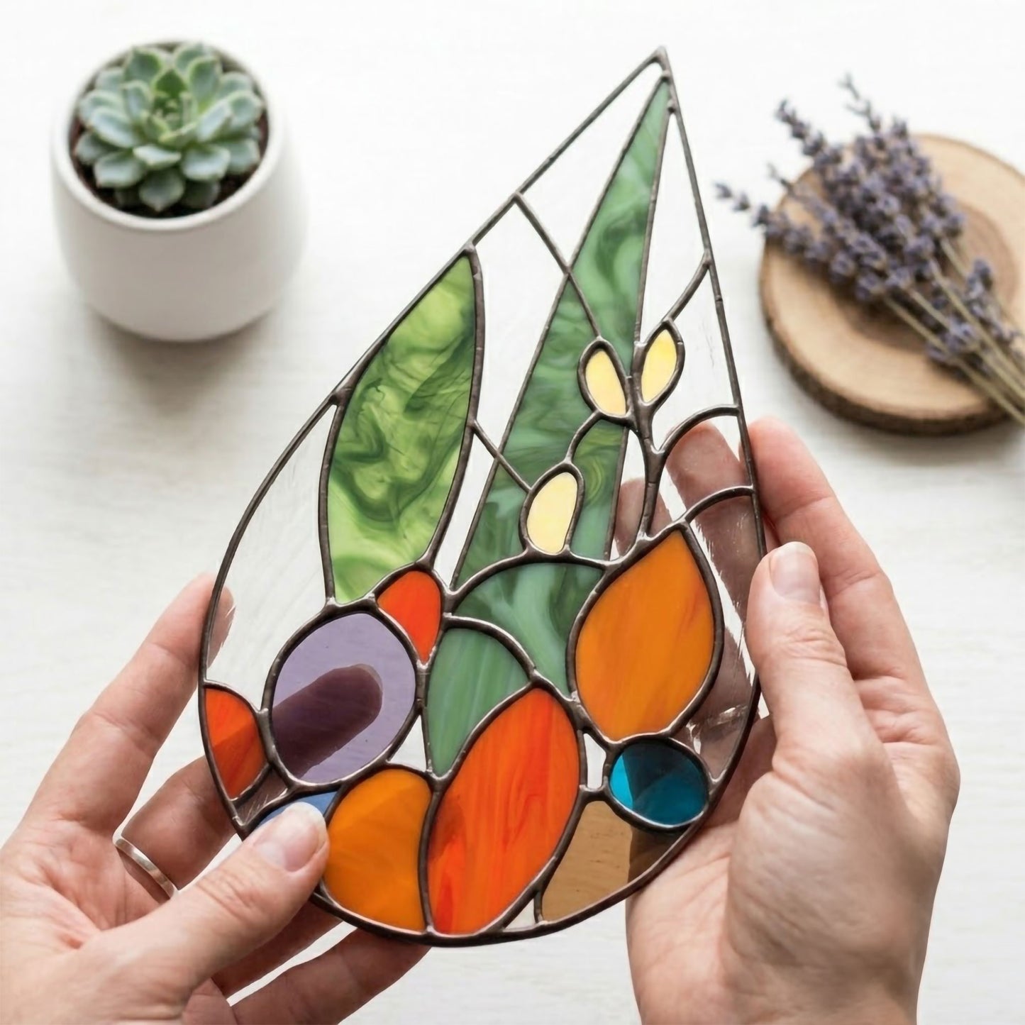 Cactus Stained Glass Teardrop Pattern