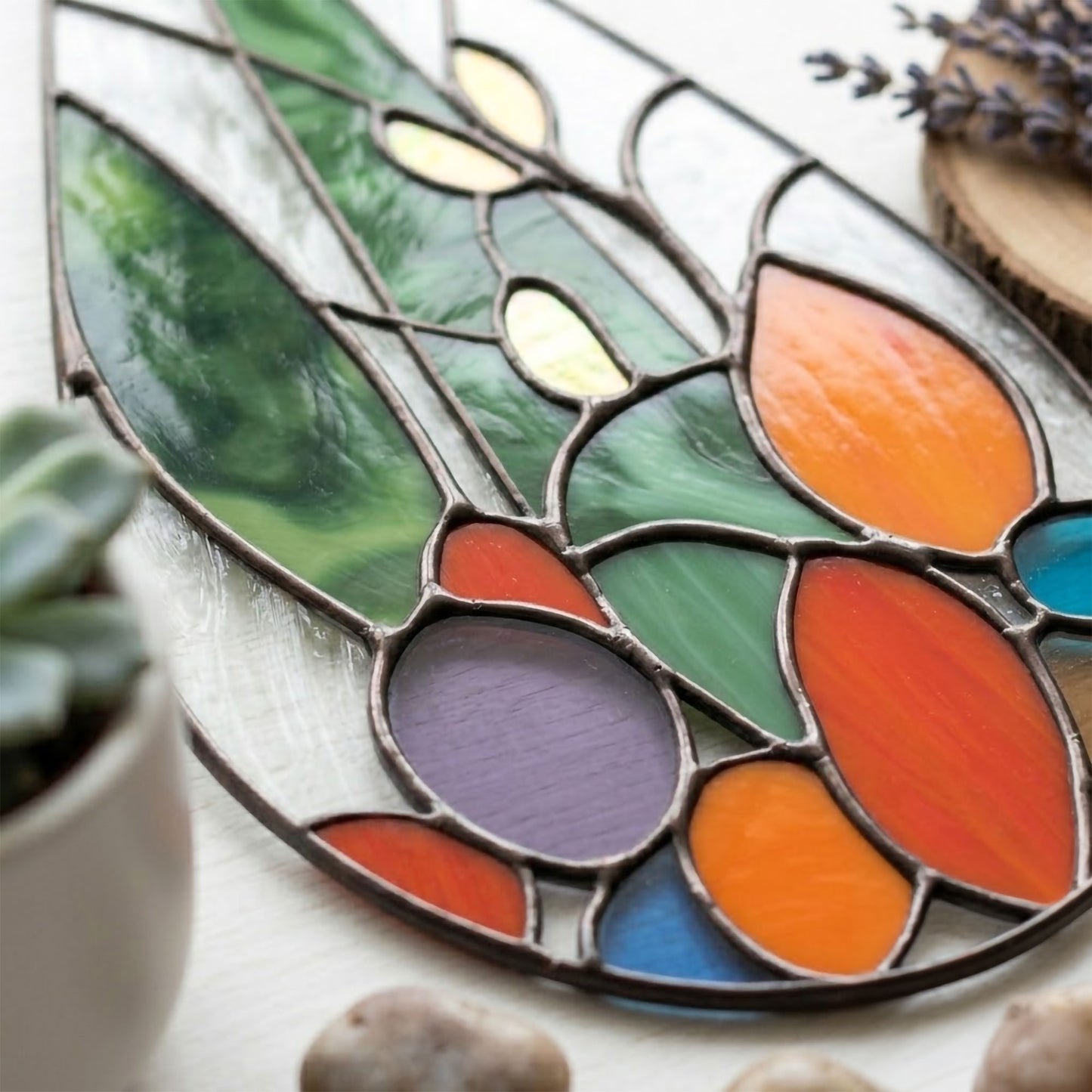Cactus Stained Glass Teardrop Pattern