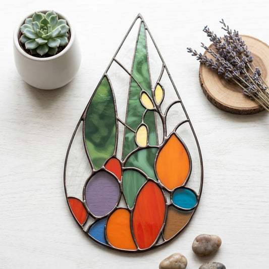 Cactus Stained Glass Teardrop Pattern