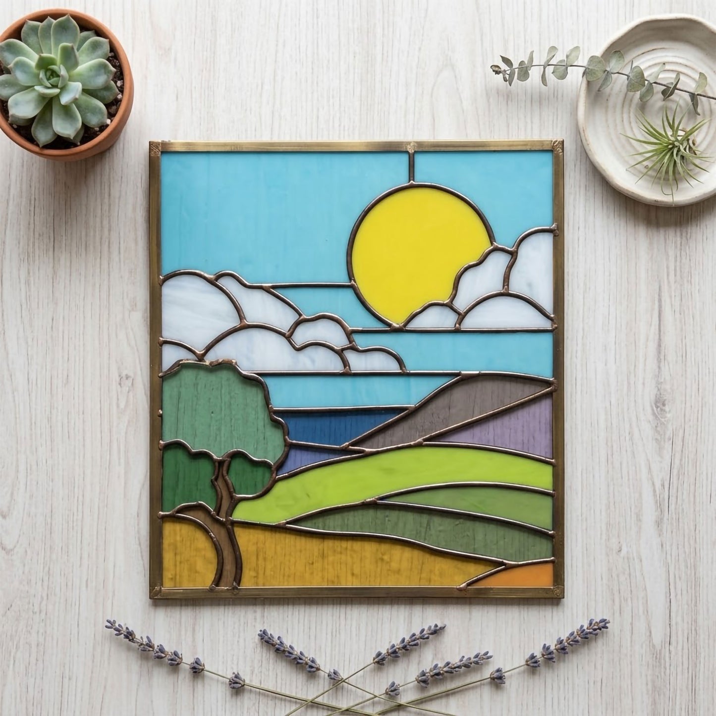 California Coast Stained Glass Landscape Pattern