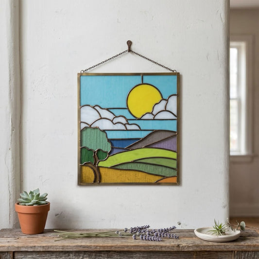 California Coast Stained Glass Landscape Pattern