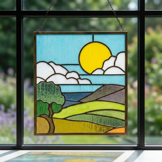 California Coast Stained Glass Landscape Pattern
