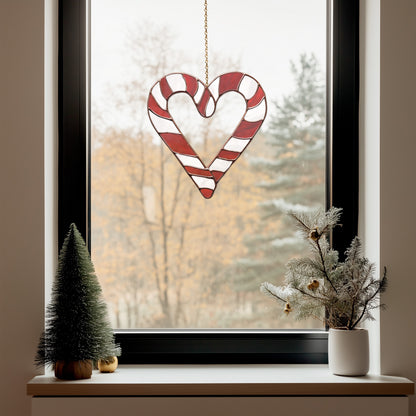 Candy Cane Heart Stained Glass Pattern PDF & PNG - Crafting Patterns & Molds from GlassyRock Arts