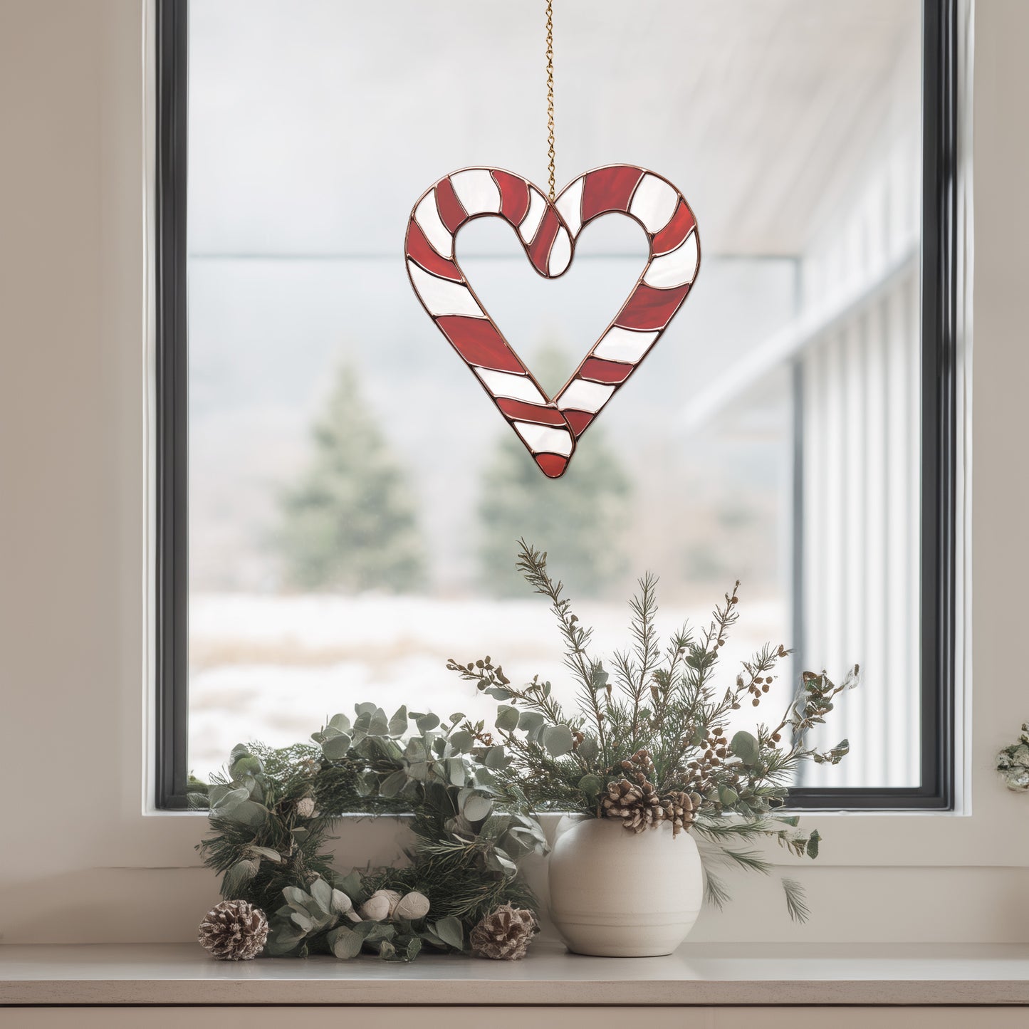 Candy Cane Heart Stained Glass Pattern PDF & PNG - Crafting Patterns & Molds from GlassyRock Arts