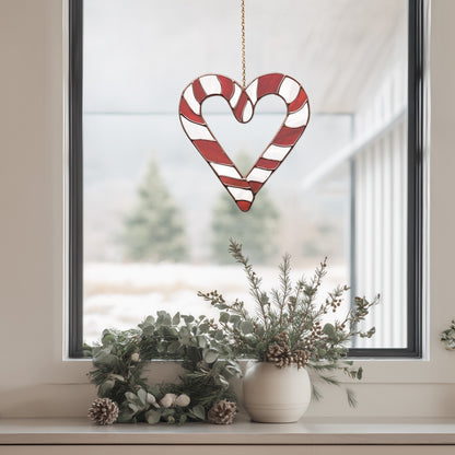 Candy Cane Heart Stained Glass Pattern PDF & PNG - Crafting Patterns & Molds from GlassyRock Arts