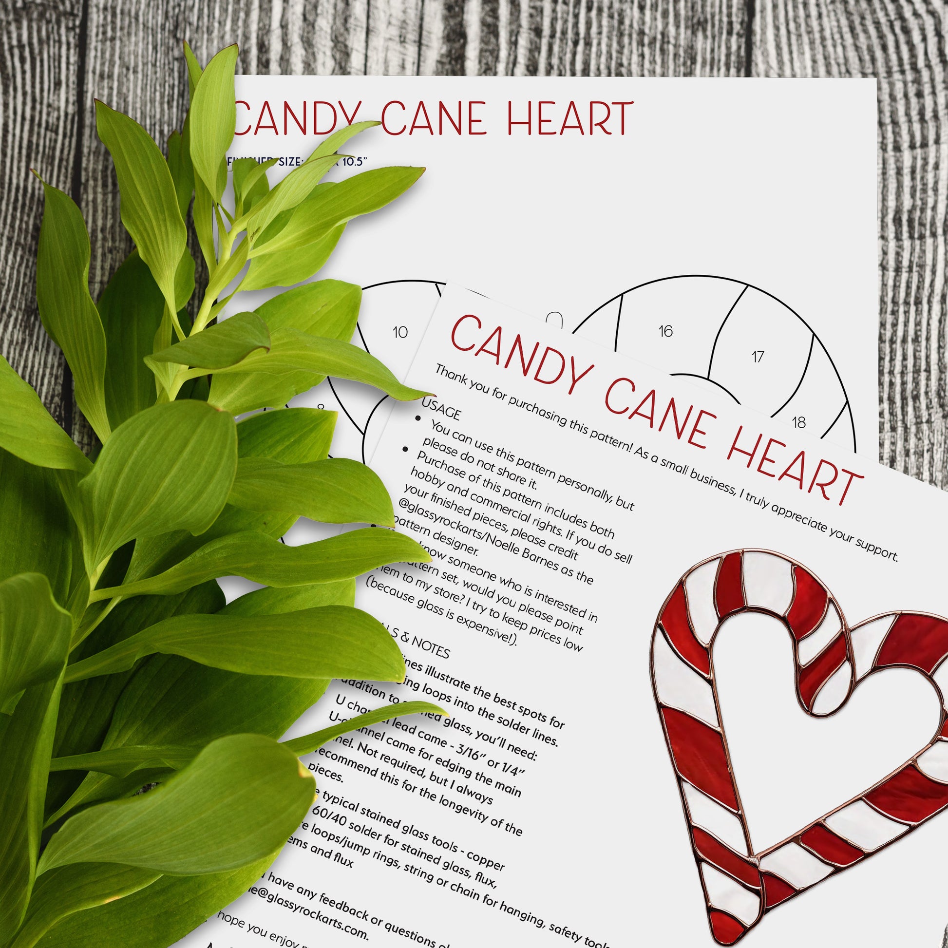 Candy Cane Heart Stained Glass Pattern PDF & PNG - Crafting Patterns & Molds from GlassyRock Arts