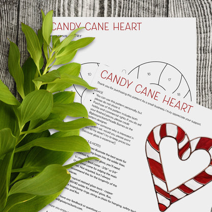 Candy Cane Heart Stained Glass Pattern PDF & PNG - Crafting Patterns & Molds from GlassyRock Arts