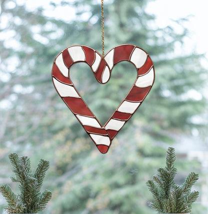 Candy Cane Heart Stained Glass Pattern PDF & PNG - Crafting Patterns & Molds from GlassyRock Arts