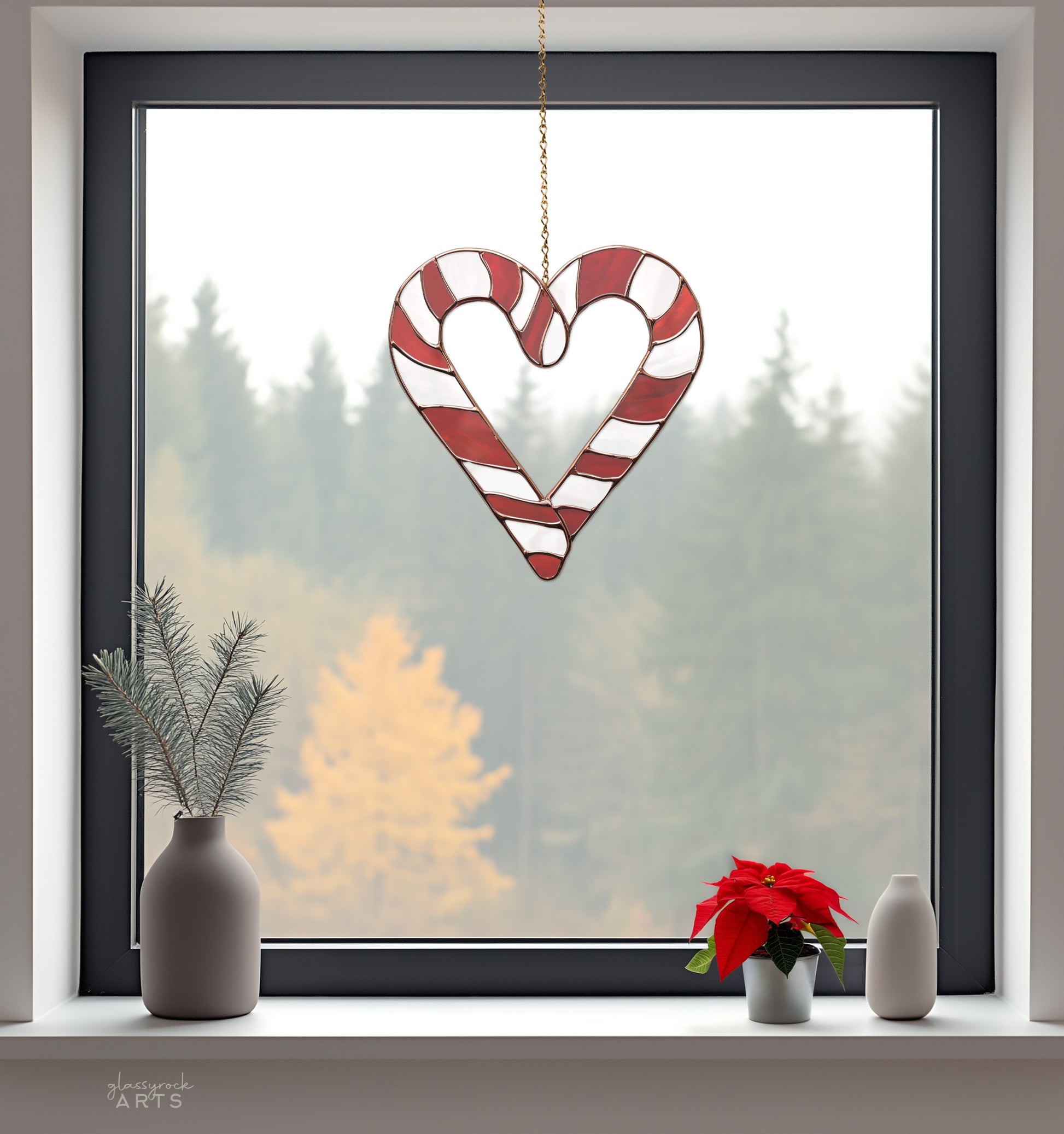 Candy Cane Heart Stained Glass Pattern PDF & PNG - Crafting Patterns & Molds from GlassyRock Arts