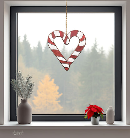 Candy Cane Heart Stained Glass Pattern PDF & PNG - Crafting Patterns & Molds from GlassyRock Arts