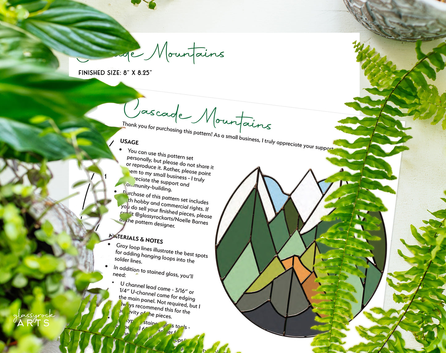 Cascade Mountains Stained Glass Landscape Pattern