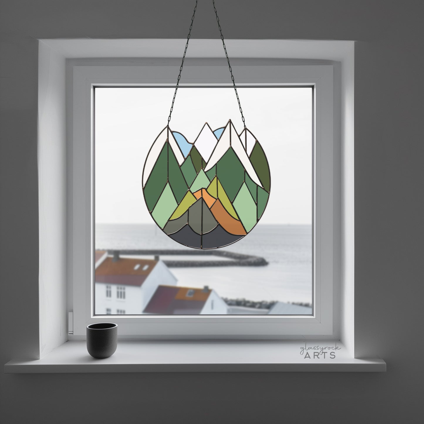 Cascade Mountains Stained Glass Landscape Pattern