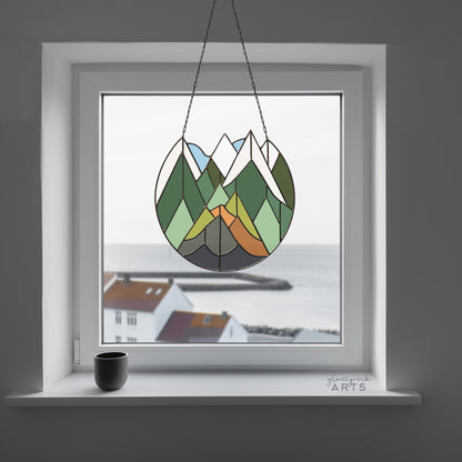 Cascade Mountains Stained Glass Landscape Pattern