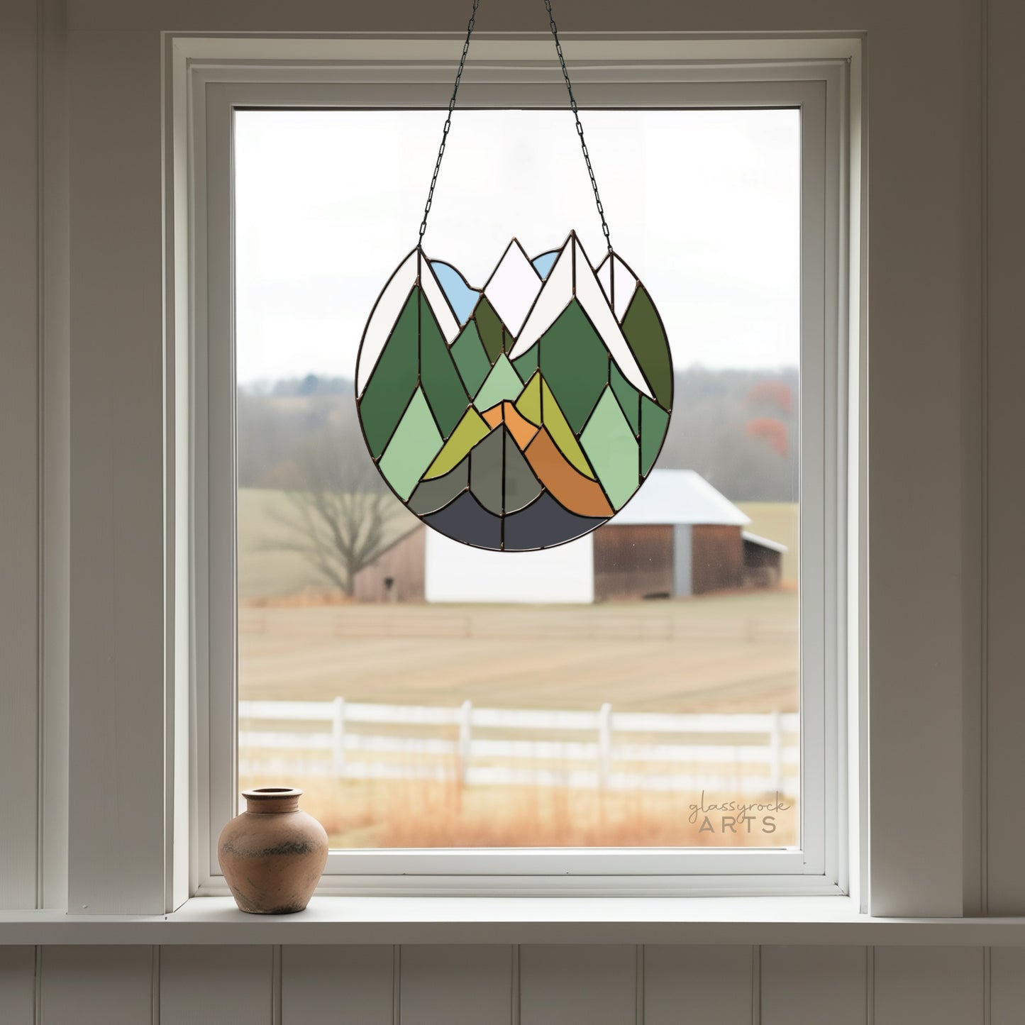 A picture of the Cascade Mountains Stained Glass Landscape Pattern from GlassyRock Arts. 