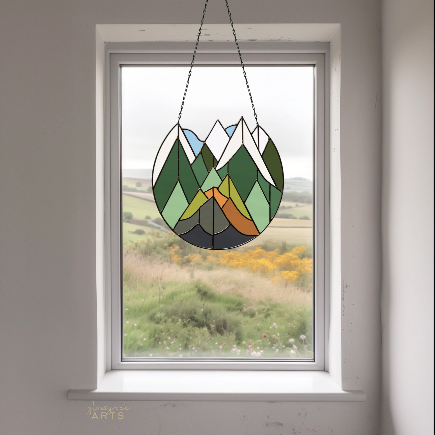 Cascade Mountains Stained Glass Landscape Pattern
