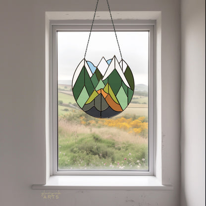 Cascade Mountains Stained Glass Landscape Pattern