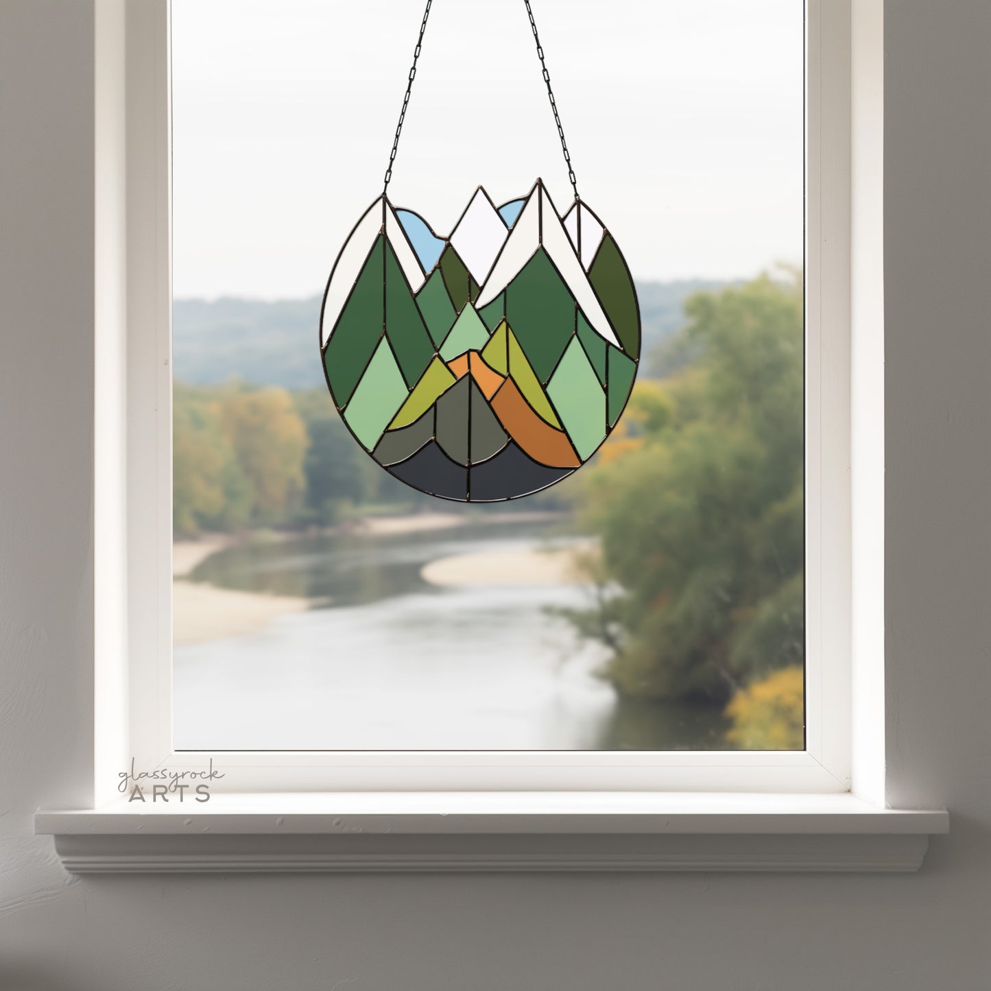 Cascade Mountains Stained Glass Landscape Pattern