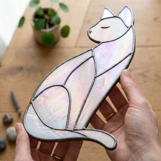 Graceful Cat Stained Glass Pattern and PNG