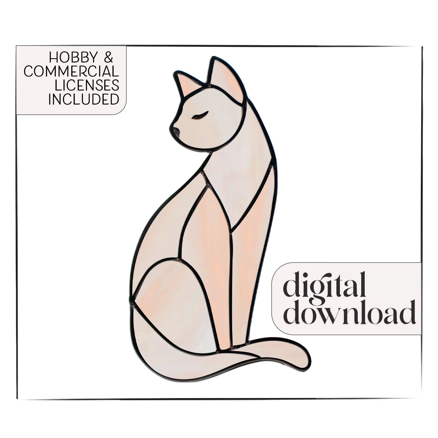 Graceful Cat Stained Glass Pattern and PNG