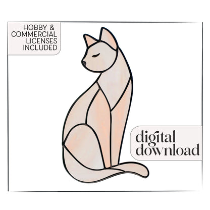 Graceful Cat Stained Glass Pattern and PNG