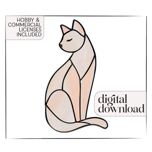 Graceful Cat Stained Glass Pattern and PNG