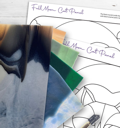 Full Moon Halloween Black Cat Stained Glass Panel Pattern