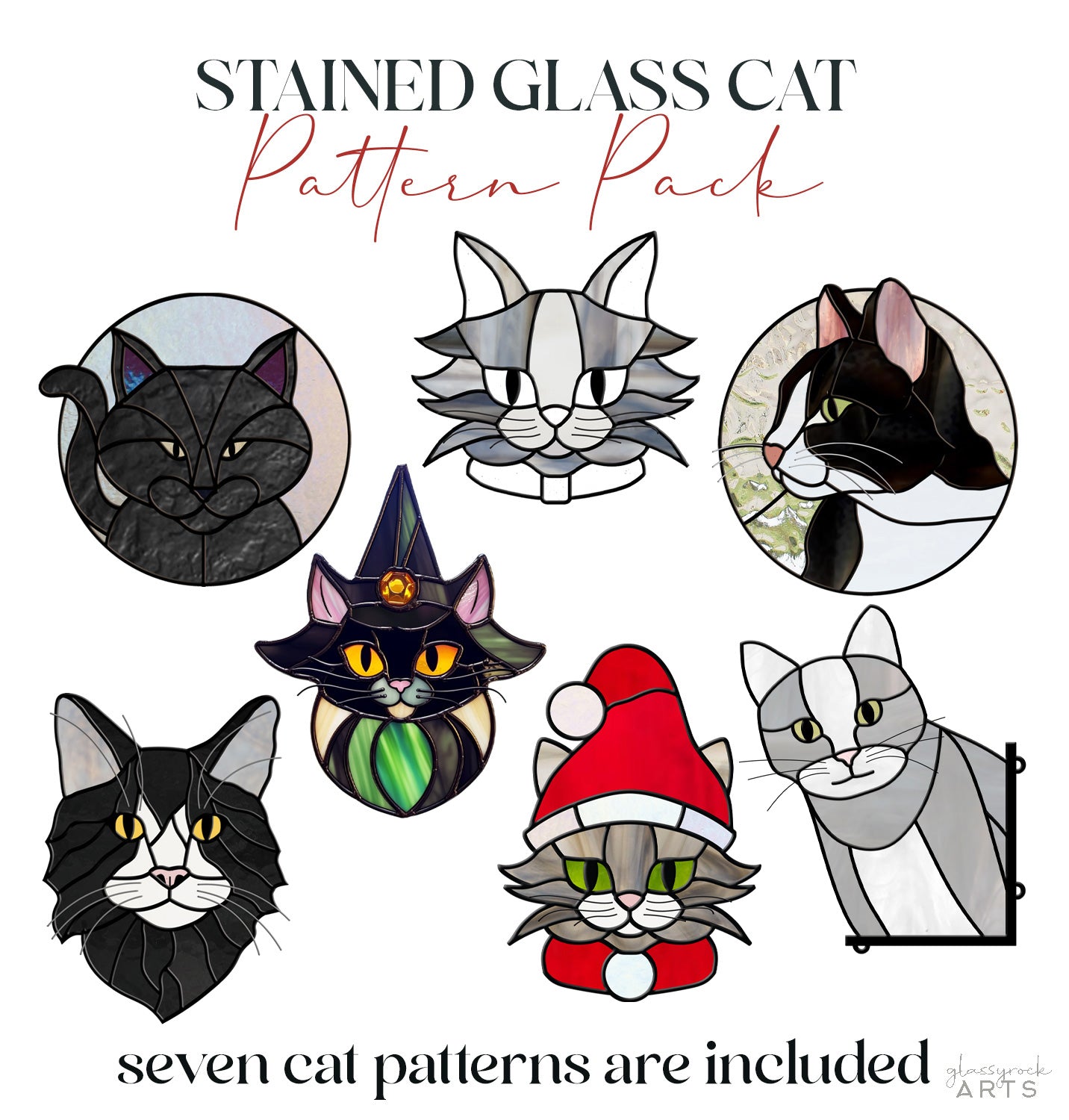 Cat Stained Glass Patterns Pack