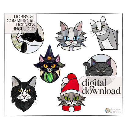 A picture of the Cat Stained Glass Patterns Pack from GlassyRock Arts. 