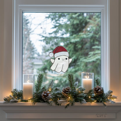 Cute Christmas Ghost Stained Glass Pattern and PNG