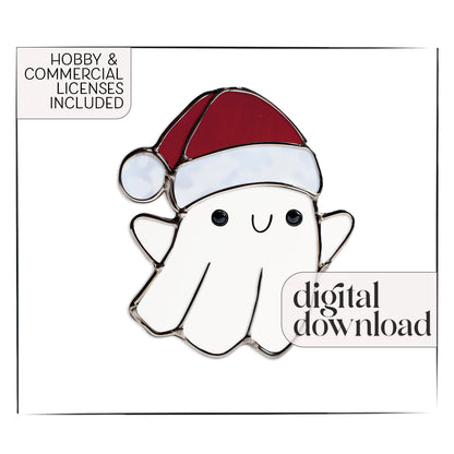 Cute Christmas Ghost Stained Glass Pattern and PNG