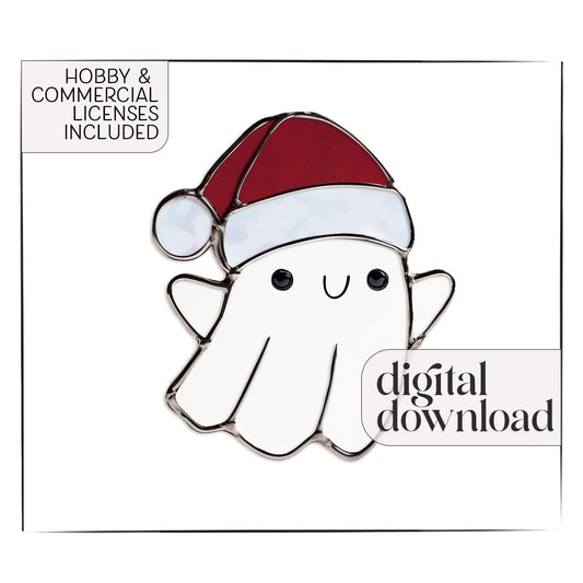 Cute Christmas Ghost Stained Glass Pattern and PNG